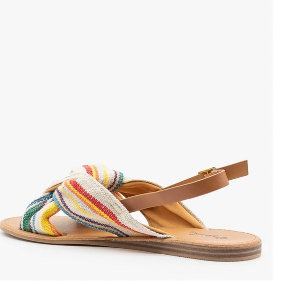 striped canvas knot vegan leather strap sandals - Picture 2 of 4